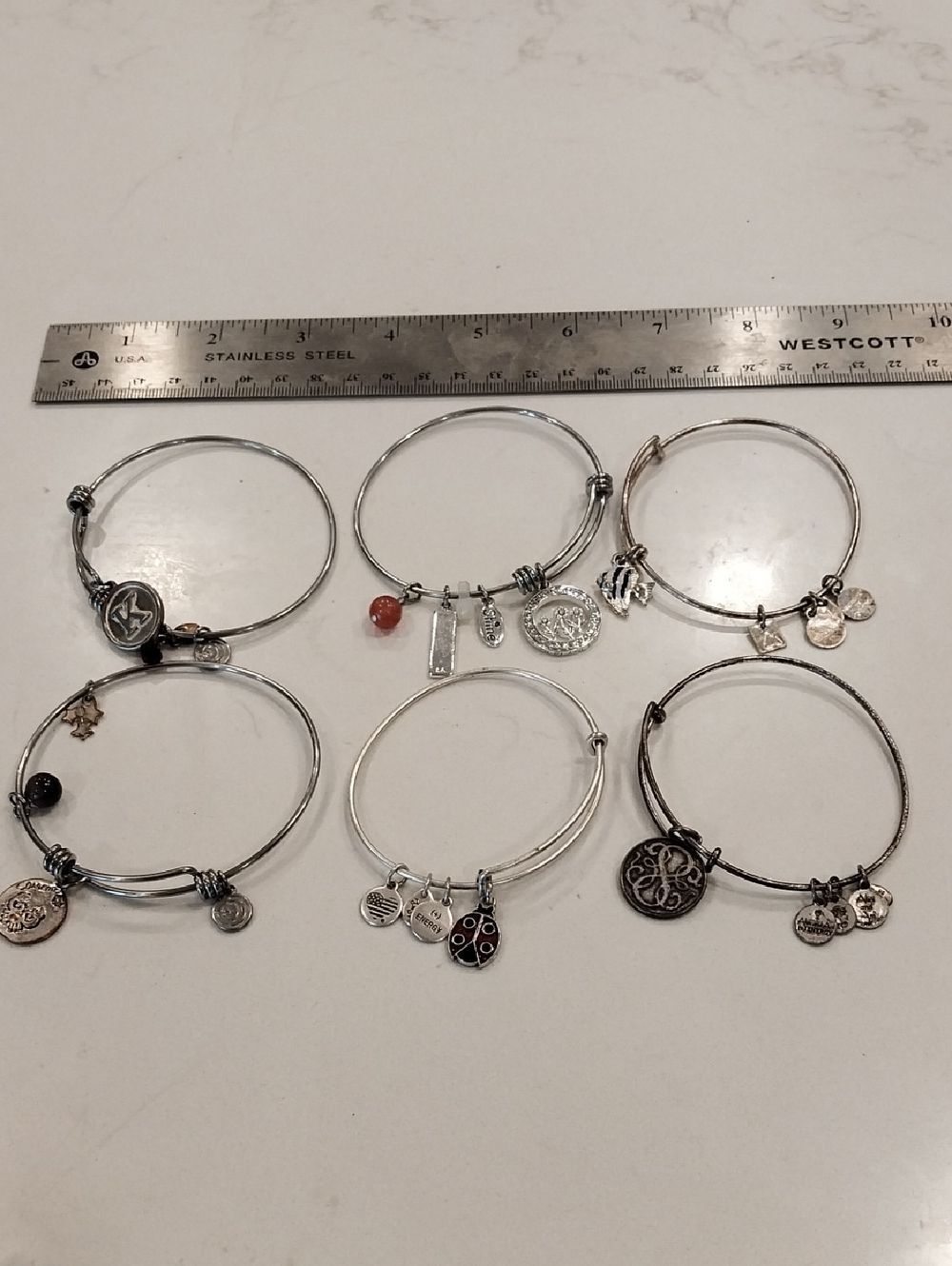 Alex And ANI Mixed Silver-Tone Charm Bangle Bracelet Set - Six Pieces..